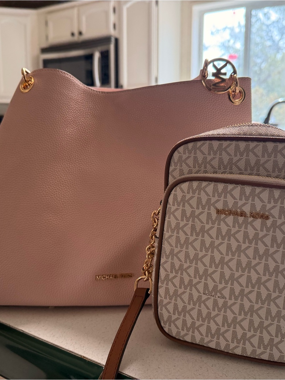Michael Kors Blush Pink Pebbled Leather Tote AND Signature MK Crossbody